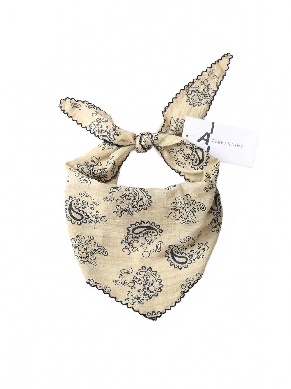 NEW FUNKYREL paisley print scarf with scalloped lace edge in green